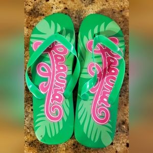 Laguna green flip flops w/jelly straps‎